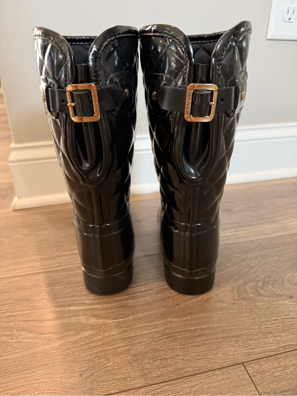 Hunter Black Adjustable Quilted Refined Slim Fit Short Rain Boots Size 7 - Picture 8 of 15